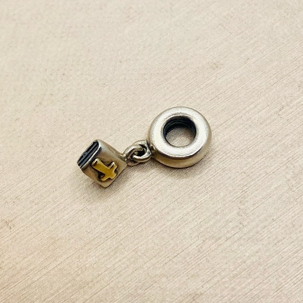 EUC Pandora 790409 Sterling Silver Bible Dangle Bead w/ 14k Yellow Gold Cross - Picture 7 of 9